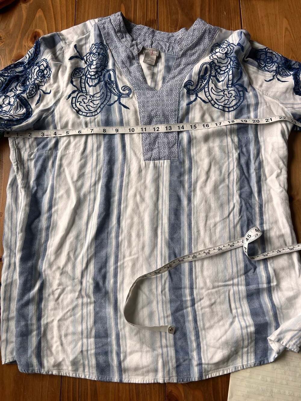 Chico's Embroidered Striped Tunic Top Size 3 (16/18) - Picture 5 of 6